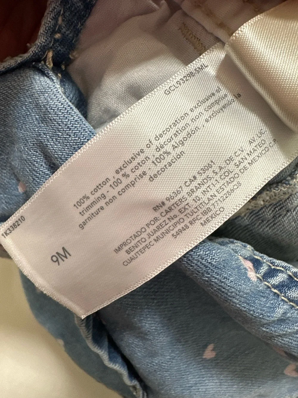 OshKosh 9mo Denim Heart Print Overalls Light Blue with Pink Hearts Heart Pocket